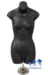 Female 3/4 Form, Black with Short adjustable Mannequin Stand, 8" Trumpet Base